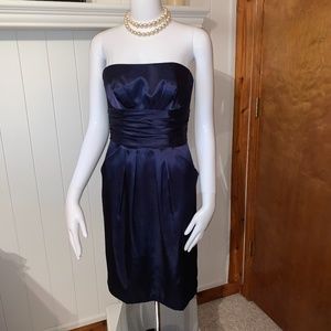 David's Bridal Strapless Navy Prom Dress